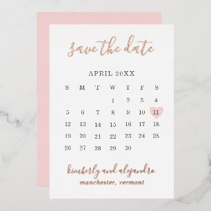 Roze Hart Kalender Modern Bruiloft Save The Date Folie Uitnodiging