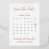 Roze Hart Kalender Modern Bruiloft Save The Date Folie Uitnodiging (Voorkant)