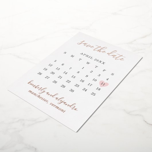 Roze Hart Kalender Modern Bruiloft Save The Date Folie Uitnodiging (Gedraaid)