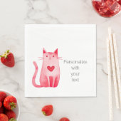 Roze Hart Kat gepersonaliseerd Servet (Insitu)