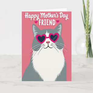Roze Hart Kat Moederdag Kaart