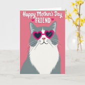 Roze Hart Kat Moederdag Kaart (Gele Bloem)