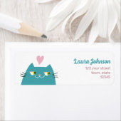 Roze Hart Kawaii Kat Retouradres Etiket (Insitu)