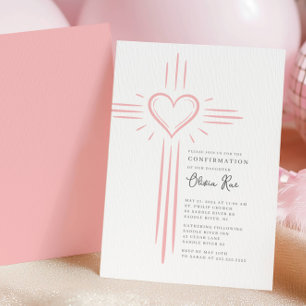 Roze Hart Kruis Bevestigingsuitnodiging Kaart