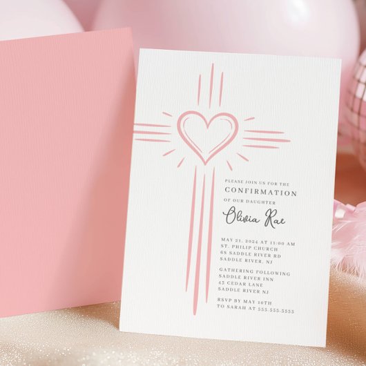 Roze Hart Kruis Bevestigingsuitnodiging Kaart