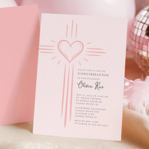 Roze Hart Kruis Bevestigingsuitnodiging Kaart