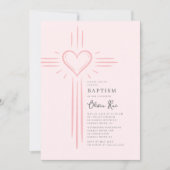 Roze Hart Kruis Doop Uitnodiging (Voorkant)