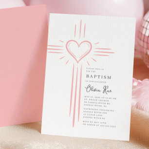 Roze Hart Kruis Doop Uitnodiging