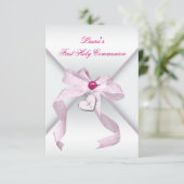 Roze Hart Kruis Meisjes Roze Eerste Communie Kaart (Staand voorkant)