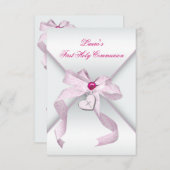 Roze Hart Kruis Meisjes Roze Eerste Communie Kaart (Voorkant / Achterkant)