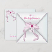 Roze Hart Kruis Meisjes Roze Eerste Communie Kaart (Voorkant / Achterkant)