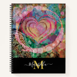 Roze Hart Liefde Abstract Monogram Notitieboek