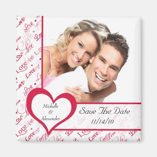 Roze Hart Liefde Foto Save The Date Magnet (Voorkant)