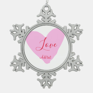 Roze hart liefde gelukkig Valentijnsdag tekst rood Tin Sneeuwvlok Ornament