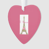 Roze Hart Liefde Parijs Eiffeltoren Ornament (voorkant)