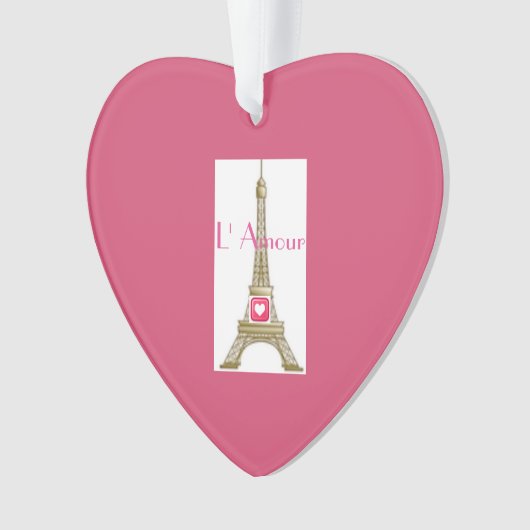 Roze Hart Liefde Paris Eiffeltoren Ornament (voorkant)