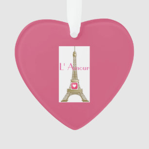 Roze Hart Liefde Paris Eiffeltoren Ornament