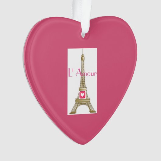Roze Hart Liefde Paris Eiffeltoren Ornament (voorkant)
