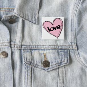 Roze hart (liefde) vierkante button 5,1 cm