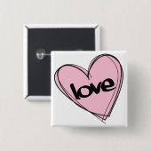 Roze hart (liefde) vierkante button 5,1 cm (Voorkant /achterkant)