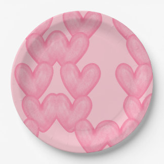 Roze Hart Liefdepatroon Papieren Borden Bordje