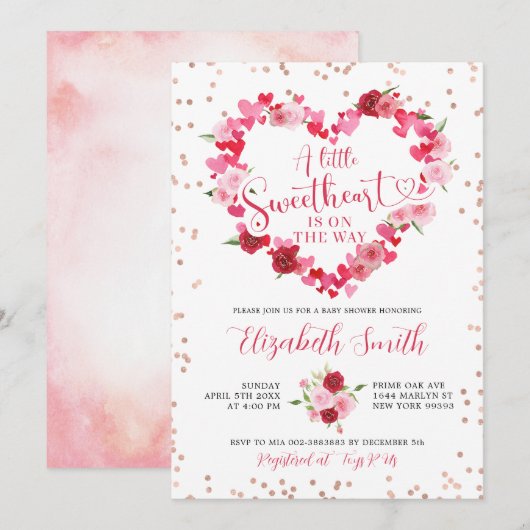 Roze hart Lieverd Baby shower Uitnodiging (Voorkant / Achterkant)