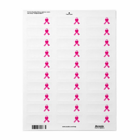 Roze Hart Lint Borstkanker Awareness Etiket (Full Sheet)