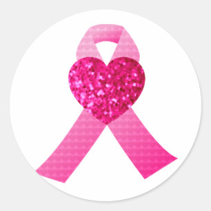 Roze Hart Lint Borstkanker Awareness Ronde Sticker