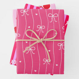 Roze Hart Lint Kersen Inpakpapier Vel