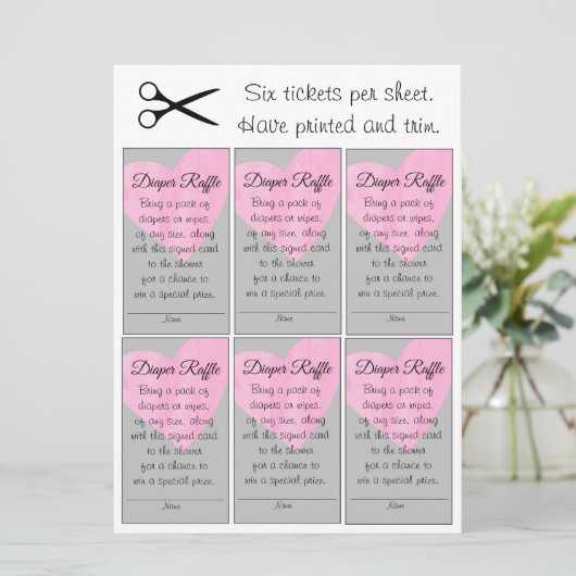 Roze Hart Luier Raffle Klein Meisje Baby shower Kaart (Staand voorkant)