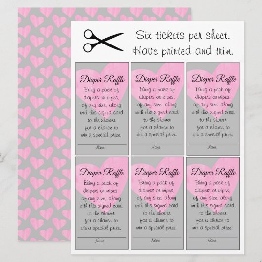 Roze Hart Luier Raffle Klein Meisje Baby shower Kaart (Voorkant / Achterkant)