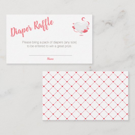 Roze Hart Luierloterij Meisje Baby Shower Informatiekaartje (Voorkant / Achterkant)