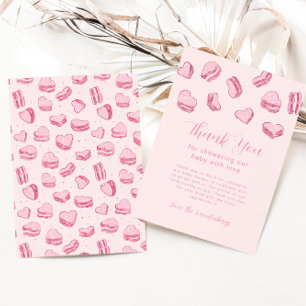 Roze Hart Macaron Meisje Baby shower Bedankkaart