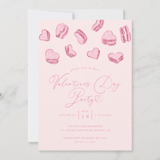 Roze Hart Macaron Valentijnsdag Party Kaart (Voorkant)