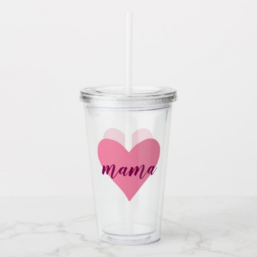 Roze Hart Mama Tumbler – Schattigee Moederdag Gift Acryl Drinkbeker (Voorkant)