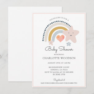 Roze Hart Meisje Baby Shower Uitnodiging Regenboog