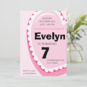 Roze Hart Meisje Kinderen Verjaardagsfeest Uitnodi Kaart (Staand voorkant)