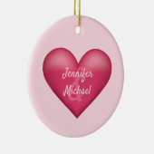 Roze Hart Met Aangepaste Namen Van Het Koppel Keramisch Ornament (Rechts)