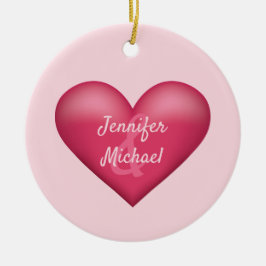 Roze Hart Met Aangepaste Namen Van Het Koppel Keramisch Ornament