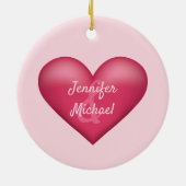 Roze Hart Met Aangepaste Namen Van Het Koppel Keramisch Ornament (Achterkant)