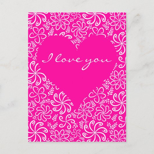 Roze hart met bloemen ansichtkaart briefkaart (Voorkant)