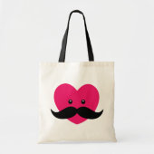 Roze hart met een snor zakken tote bag (Voorkant)