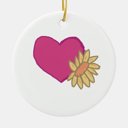 Roze Hart met Gele Zonnebloem Keramisch Ornament (Voorkant)