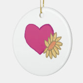 Roze Hart met Gele Zonnebloem Keramisch Ornament (Links)