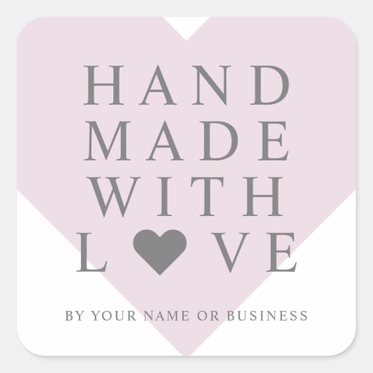 Roze hart met handgemaakt met liefdesofferte vierkante sticker (Voorkant)