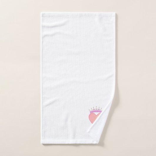 Roze hart met kroon op witte bodem bad handdoek (Handdoek)