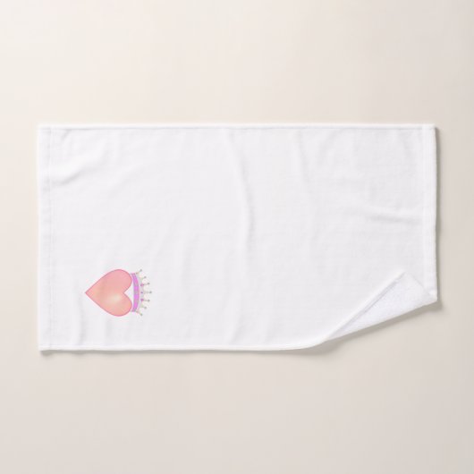 Roze hart met kroon op witte bodem bad handdoek (Handdoek)
