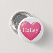 Roze hart met naam ronde button 3,2 cm (Voorkant /achterkant)