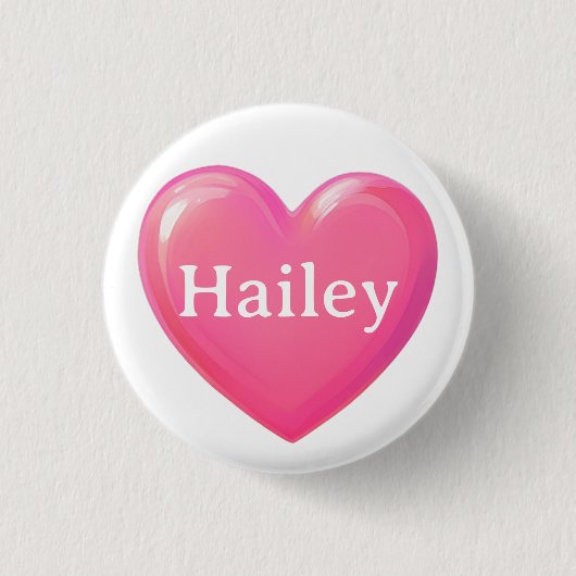 Roze hart met naam ronde button 3,2 cm (Voorkant)