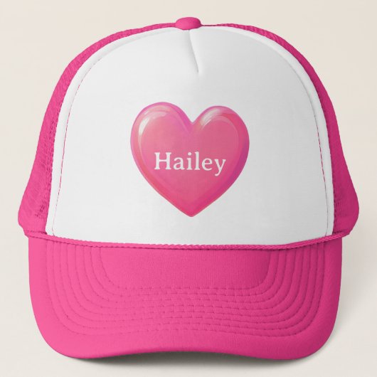 Roze hart met naam trucker pet (Voorkant)